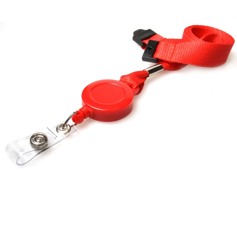 Bilde av Red 15 mm recycled plain lanyards with yoyo card reel and clear vinyl strap. 60270635 (DE,SE,NO,FI,RO,PL)